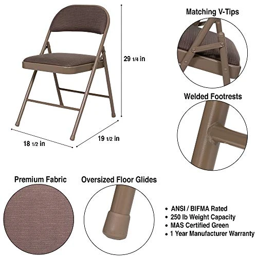 OEF Furnishings (4 Pack Fabric Upholstered Steel Folding Chair, Brown - Image 4