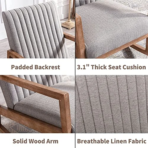 RIVOVA Modern Fabric Accent Rocking Chair, Upholstered Nursery Glider Rocker, Mid Century Lounge Arm Chair For Reading Living Room Bedroom Office, Grey - Image 4