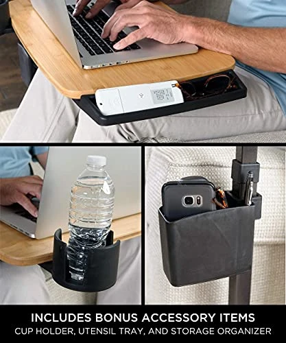 Signature Life Independence Tray Table, Bamboo Swivel TV Tray, Adjustable Laptop Table With Ergonomic Stand Assist Safety Handle, Independent Living Aid - Image 5