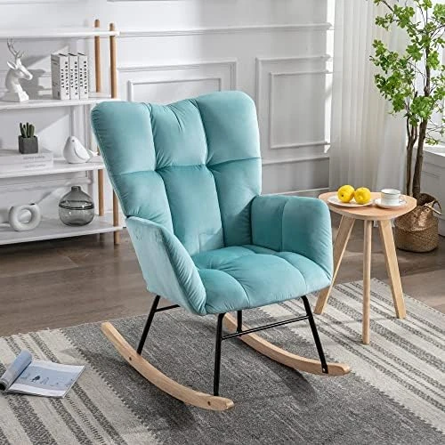 Krinana Teddy Fabric Nursery Rocking Chair, Rocker Armchair With Solid Wood Legs, Glider Chair Nursery With High Backrest For Living Room Apartment (Teddy Fabric, Ivory White) - Image 14