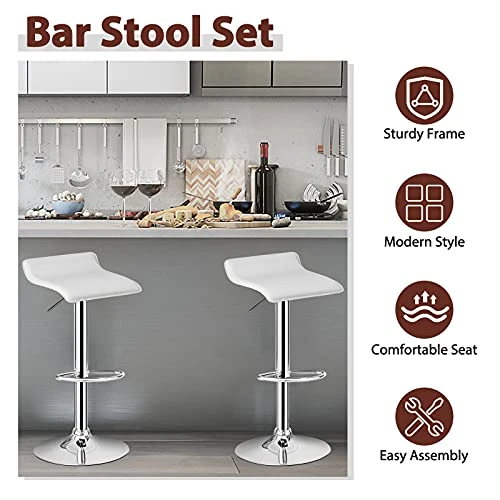 Casart Bar Stools Set Of 4 Adjustable Swivel Pu Leather Backless Stool With Air-Lift Handle, Footrest, Chrome Base, Modern Style For Living Room, Kitchen And Bar, Counter Height Pub Chairs (White) - Image 4