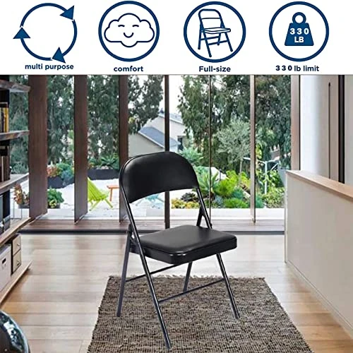 GIVIMO Folding Chairs With Padded Seats 4 Pack Black Metal Padded Folding Chair With Steel Frame For Events Office Wedding Party, 330 Pound Capacity - Image 3