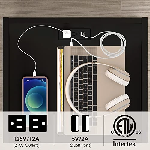 HOSEOKA Nightstand With Charging Station And LED Lights, Modern Nightstands End Table With 2 Drawers With USB Ports Bedside Tables For Office Living Room Bedroom (Black) - Image 4