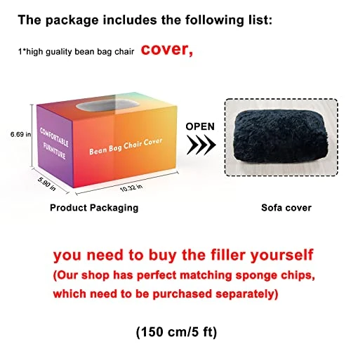 LapEasy Giant Bean Bag Chair Cover(Cover Only,No Filler),Oversized Round Soft Fluffy PV Velvet Washable Lazy Sofa Bean Bag Bed Cover For Adults, Living Room Bedroom Furniture Outside Cover(Black) - Image 6