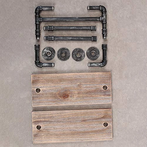 Industrial Pipe Shelf Bathroom Shelves Wall Mounted,19.6in Rustic Wood Shelf With Towel Bar,2 Tier Farmhouse Towel Rack Over Toilet,Pipe Shelving Floating Shelves Towel Holder,Retro Grey - Image 4