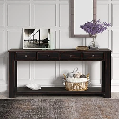 P PURLOVE 64" Long Console Table With 3 Drawers Long Sofa Table With Wide And Extra Thick Tabletop And Bottom Shlef For Entryway Hallway - Image 11