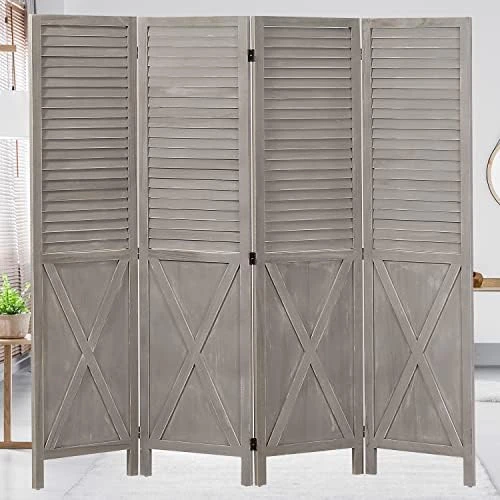 Wnutrees 6 Panel Wood Room Divider,Rustic Folding Privacy Screens Room Divider, Farmhouse Freestanding Partition Wall Dividers Screen,Temporary Wall For Home Restaurant Bedroom (White) - Image 7