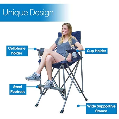 Extra Tall Folding Chair - Bar Height Director Chair For Camping, Home Patio And Sports - Portable And Collapsible With Footrest And Carrying Bag - Up To 300 Lbs Weight Capacity (Blue) - Image 2