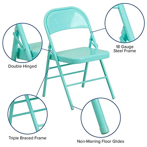 Flash Furniture 4 Pack HERCULES COLORBURST Series Tantalizing Teal Triple Braced & Double Hinged Metal Folding Chair - Image 4