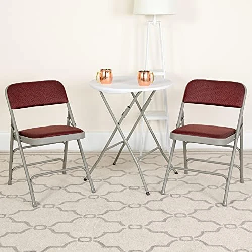 EMMA + OLIVER 2 Pack Curved Triple Braced Burgundy Patterned Fabric Metal Folding Chair - Image 7