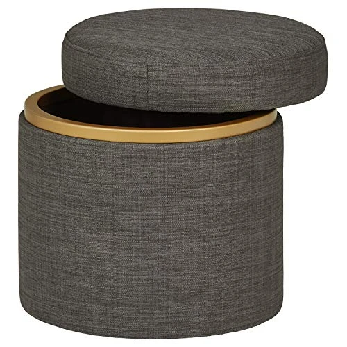 Amazon Brand β Rivet Asher Round Upholstered Storage Ottoman, 15.75"W, Dark Grey - Image 5