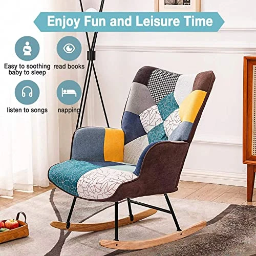 BFU Hxin Nursery Rocking Chair,Small Rocking Chair For Nursery,Cozy Upholstered High Back Glider Rocking Chair With Solid Wood Base For Nursery Living Room Bedroom Baby Room,Rocking Chairs Indoor - Image 2