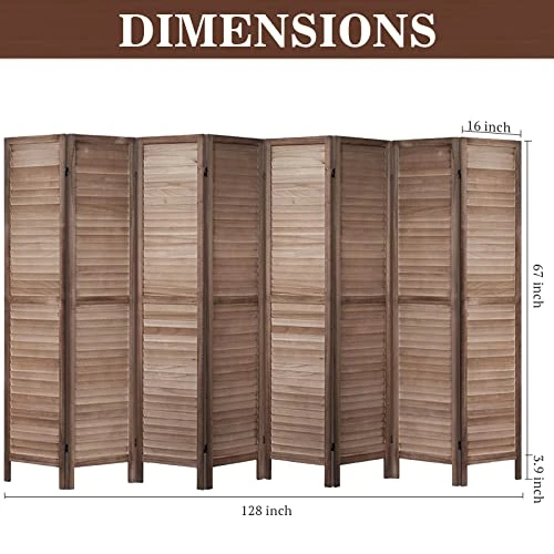 Room Divider 5.6 FT Tall Room Dividers And Folding Privacy Screens Wood Room Divider Wall Folding Screen, Room Divider Screen, 16" Wide Panel Brown, 8 Panel - Image 2