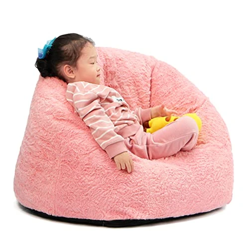 N&V Small Bean Bag Chair, Mini Bean Bag Sack, Foam Filling, Includes Removable And Machine Washable Cover, 27in, Soft Faux Fur, Pink - Image 4