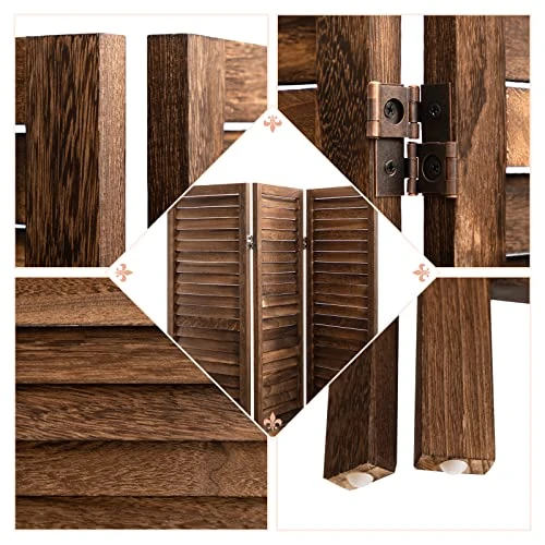 ALIMORDEN 5.7 Ft 3 Panels Room Dividers, Vintage Natural Wooden Privacy Screen, Folding Wall Divider, Space Seperate, Brown - Image 5