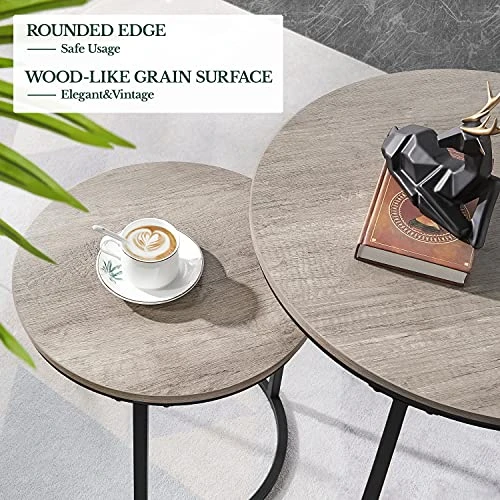 Topeakmart Nesting Side Tables Set Of 2, Modern Round End Tables W/Waterproof Scratch Resistant Surface & Sturdy Metal Base For The Living Room,Guestroom, Balcony, Apartment And Small Space,Gray - Image 4