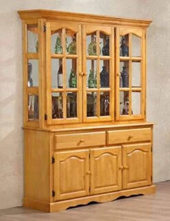 Sunset Trading Treasure Buffet And Lighted Hutch, China Cabinet, Oak