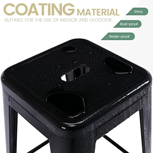 Vogue Furniture Direct 24" Black Backless Metal Bar Stools Indoor-Outdoor Counter Height Stool With Square Seat, Set Of 2 - VF1571001 - Image 3