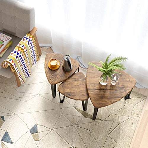 SOMY Nesting Coffee Tables End Table Sets Set Of 3 Vintage Side Tables, Nightstand Modern Furniture Table Sets For Home Office Bedroom-Rustic Brown - Image 4