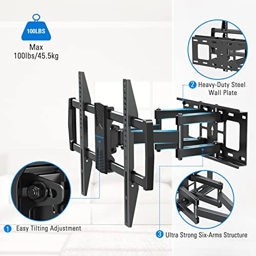MOUNTUP UL Listed Full Motion TV Wall Mount For Most 42-82 Inch TVs, Wall Mount TV Bracket With Articulating Swivel And Tilt, TV Mount Max VESA 600x400mm, Holds Up To 100lbs Fits 16" Studs MU0028 - Image 3