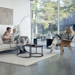 Modern Nesting Slate Coffee Table Set Of 2 ,Round Sintered Stone Top With Sturdy Metal Frame For Living Room Balcony Office