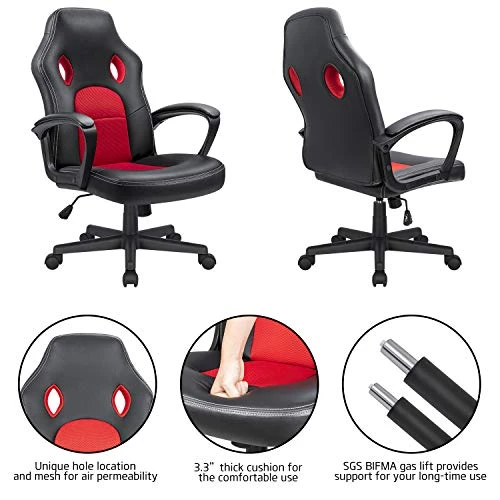KaiMeng Office High Back Leather Computer Ergonomic Height Adjustable Racing Game Desk Executive Conference Task Chair, 19.5" X 20.1" X 44.2", Red - Image 4