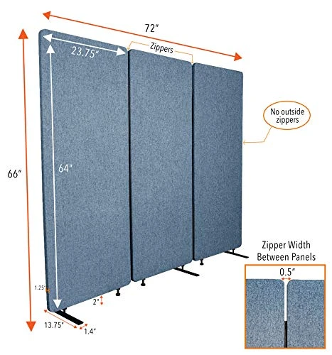 Stand Steady ZipPanels Office Partition | Room Dividers | Three Zip Together Panels Provide Privacy And Reduce Ambient Noise In Workspace, Classroom And Healthcare (Dark Gray) - Image 4