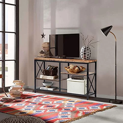 EdMaxwell Rustic Console Table, Industrial Sofa Table For Entryway, Hallway, Living Room, Behind The Couch, 51 Inch Long Table, 3-Tier X Design Wall Table With Storage - Image 6