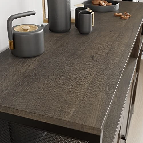 HITHOS Kitchen Buffet Cabinet, Accent Sideboard Buffet With Storage, Wood Floor Storage Cabinet With Doors And Shelves, Industrial Living Room Dining Room Furniture, Dark Brown - Image 7