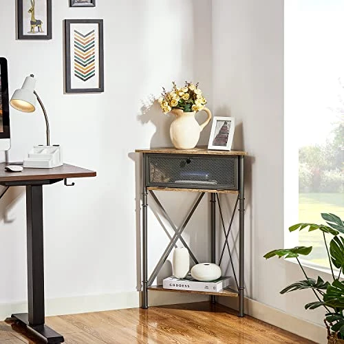 VECELO Cabinet/Table, 3-Tier Display Shelves With Protection Door, Metal Frame Storage Shelf Organizer For Small Space, Living Room, Kitchen, Bathroom, Set Of 2, Grey+Black - Image 5