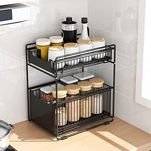 HUOLE Under Sink Storage Shelf With 2 Levels Sliding Baskets And Non-Slip Pad For Kitchen Bathroom (37.4 X 26.5 X 44 Cm, White), 1 Piece - Image 5