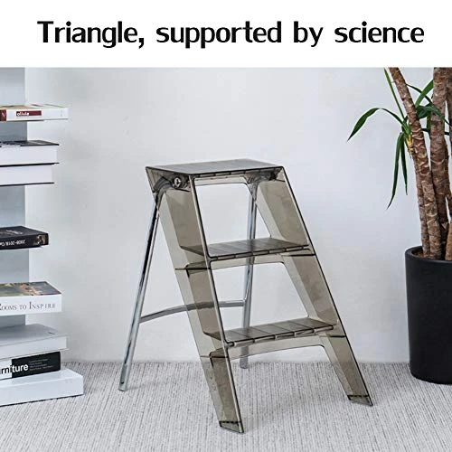 RR-YRF Acrylic Three-Step Ladder Nordic Household Multifunctional Ladder Transparent Folding Stool, Library Foot Pedal Non-Slip Ladder,A - Image 3