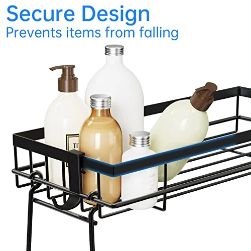 NiHome 3-Tier Metal Over-The-Toilet Bathroom Organizer With Hooks, Wall-Mounted Space-Saving Design, No-Drill Installation, Easy Assembly - Black - Image 3