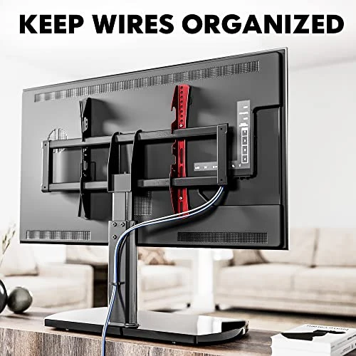 FITUEYES Universal TV Stand, Swivel TV Table Stand For 32-65 70 75 Inch Flat Screen, Table Top TV Stand Base Replacement, Height Adjustable TV Mount Stand With Glass Base, Max Holds 88lbs