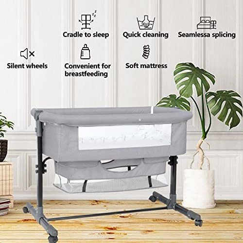 RICUTON Bedside Bassinet For Baby, Bedside Sleeper With Storage Basket, Adjustable Height Portable Crib For Infant/Newborn With Mosquito Nets, Easy Assemble - Image 2