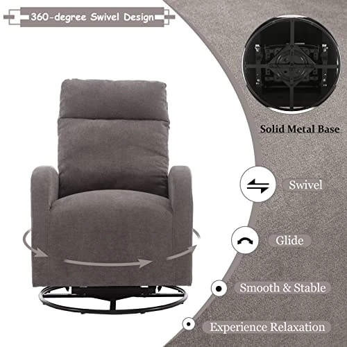 Kurhwyss Swivel Glider Chair For Nursery, Modern Rocker Chair With High Back And Storage Pocket, Upholstered Accent Rocking Chair With Solid Metal Base For Living Room, Bedroom (Dark Gray) - Image 2