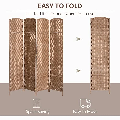 HOMCOM 6' Tall Wicker Weave 4 Panel Room Divider Privacy Screen - Natural - Image 4