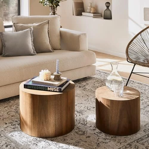 WILLIAMSPACE Nesting Coffee Table Set Of 2, Black Round Wooden Coffee Tables Modern Circle Table For Small Space Living Room Bedroom Accent End Side Table (Black-Round) - Image 11