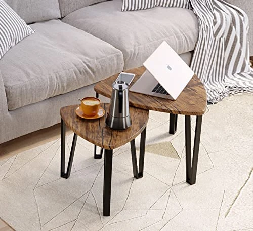 SOMY Nesting Coffee Tables End Table Sets Set Of 3 Vintage Side Tables, Nightstand Modern Furniture Table Sets For Home Office Bedroom-Rustic Brown - Image 2