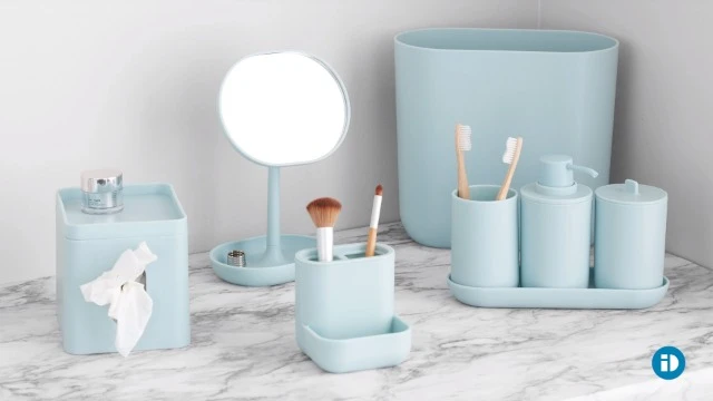 IDesign Cade Oval Slim Trash, Compact Waste Basket Garbage Can For Bathroom, Bedroom, Home Office, Dorm, College-Matte Soft Aqua - Image 6