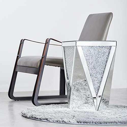 MIREO Mirrored End Table With Crystal Inlay, Square Modern Side Table Silver Accent Table, Drum End Table For Living Room Bedroom From Fine Furniture⦠- Image 3