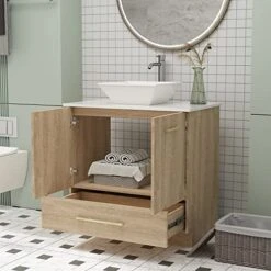 ECACAD Freestanding Bathroom Vanity With Sink Set, Bathroom Storage Cabinet With Drawer, 2 Doors And Large Storage Compartment, Light Brown (29.9”W X 18.8”D X 33.6”H)