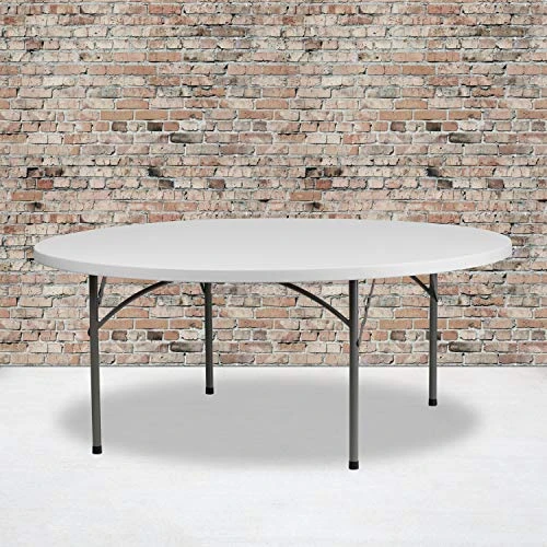 Flash Furniture 6-Foot Round Granite White Plastic Folding Table - Image 2