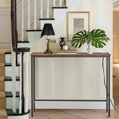 ELYKEN Console Sofa Table With Power Outlets For Entryway, 9.8" Dx39.4 Wx31.1 H Long Skinny Behind Couch Table With Metal Frame And 6.5β Extension Cord For Hallway Foyer Entrance - Image 6