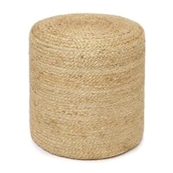 · REDEARTH · Cylindrical Pouf Ottoman -Braided Pouffe Accent Chair Round Seat Footrest For Living Room, Bedroom, Nursery, Kidsroom, Patio, Gym; 100% Jute (14.5"X14.5"X16"; Natural)