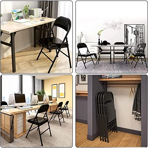 SKONYON Padded Seat Folding Chair Metal Frame Folding Chairs For Home Office, Double Braced, 4 Pack, Black - Image 6