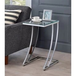 BOWERY HILL Contemporary Glass Top Accent End Table In Chrome
