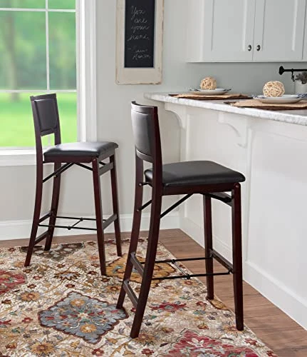 MAMUN Kristle Folding Padded Bar Stool, 30" Seat Height, Espresso Finish With Dark Brown PVC Fabric (Size : 17" W X 20" D X 43" H) - Image 3