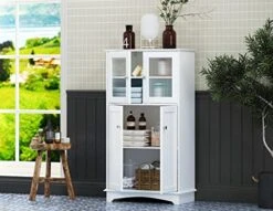 Spirich Bathroom Storage Cabinet, Wood Floor Cabinet, Free Standing Storage Organizer For Bathroom, Bedroom, Living Room, White