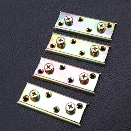 TEHAUX King Bed Frame Spring Door Hinge 4Pcs Bed Rail Brackets Thicken Bed Rail Fittings Zinc Plated Bed Rail Fasteners Snap Connectors Rail For Bed (Golden.) Heavy Duty Hinge King Size Mattress - Image 2